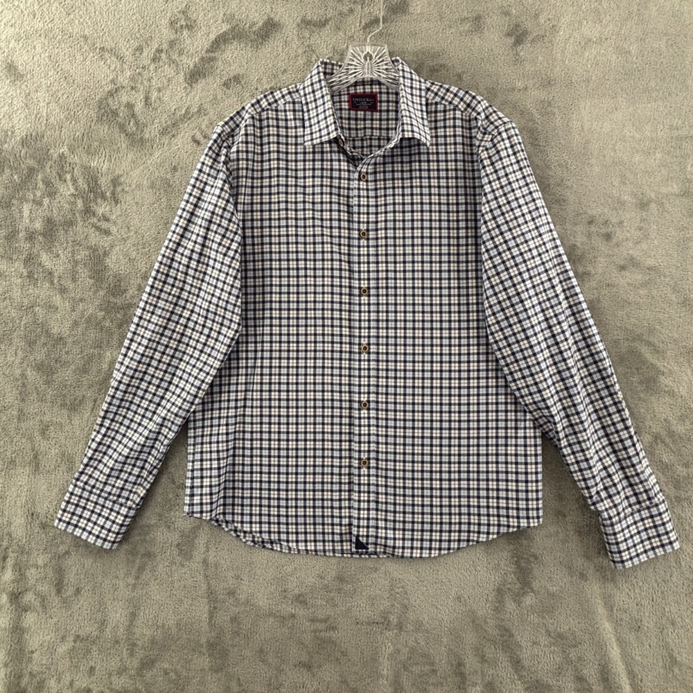 UNTUCKit Kenwood WF‎ Shirt Mens L Slim Fit Wrinkle Free Blue Plaid Long Sleeve